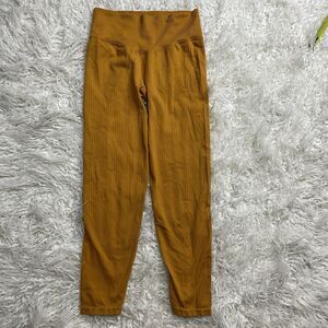 Victoria's Secret PINK M Leggings Orange Yoga Pants Athletic Stretchy Ribbed